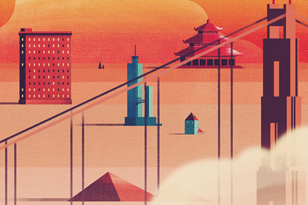 illustration d'immeubles et pont